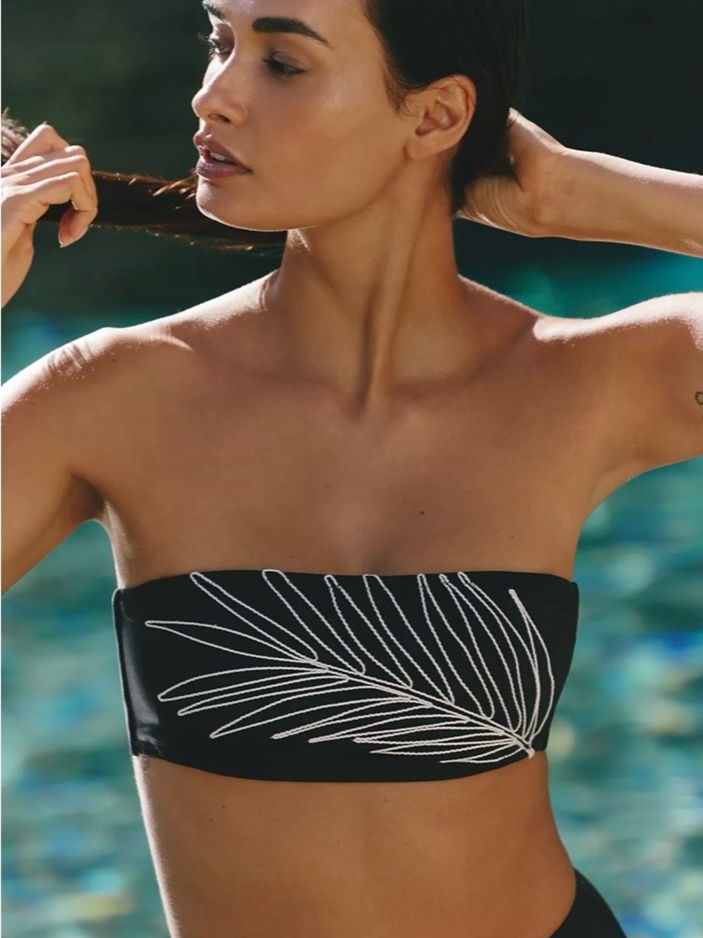 Sanctuary Black Bandeau Swim Top with White Palm Stitching - Anthropologie